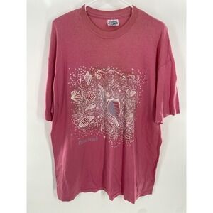 Vintage Single Stitch Palm Beach Sea Shells Pink Shirt Size XL